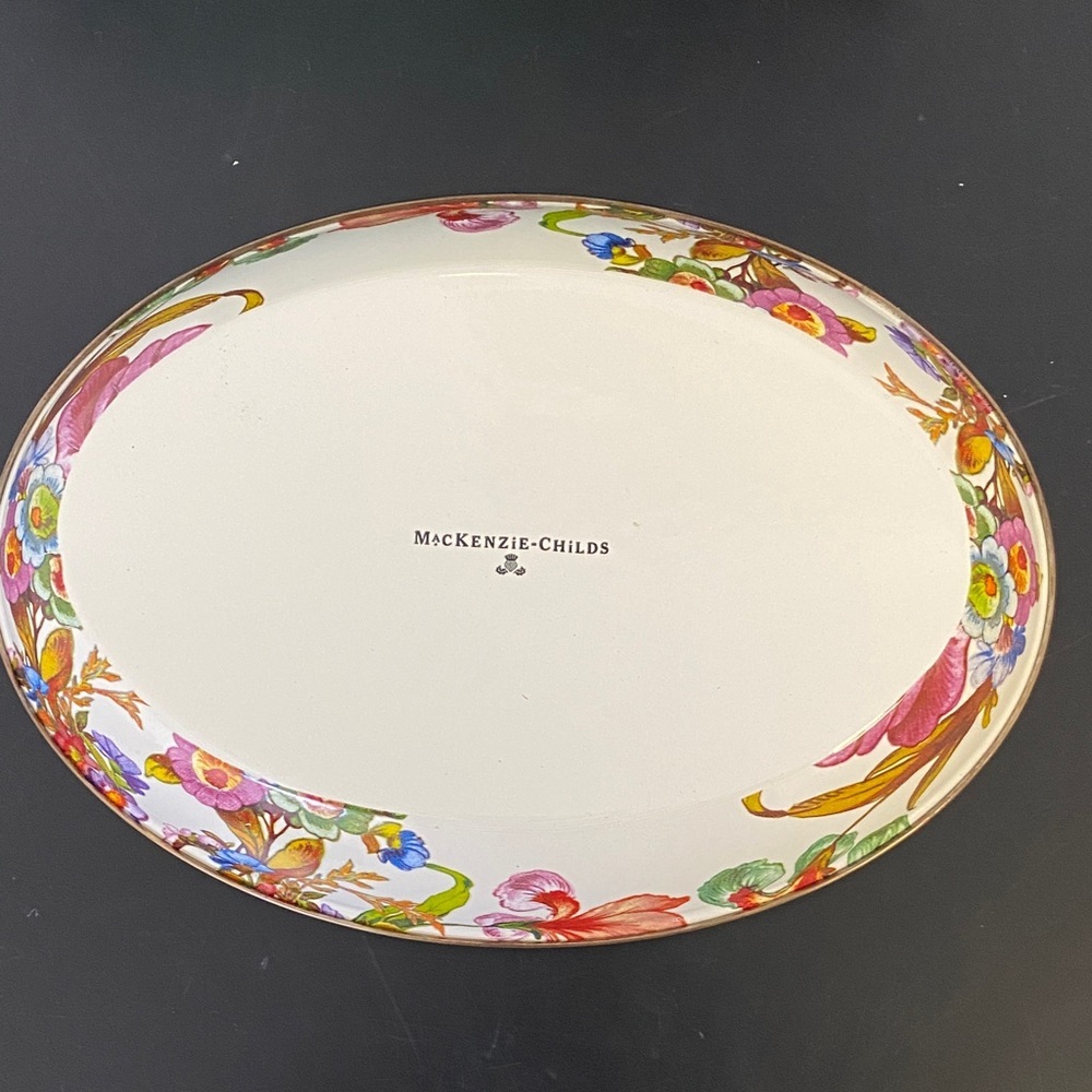 MacKenzie-Childs Retired Floral Oval Platter - Pink and Green - Picture 4 of 5